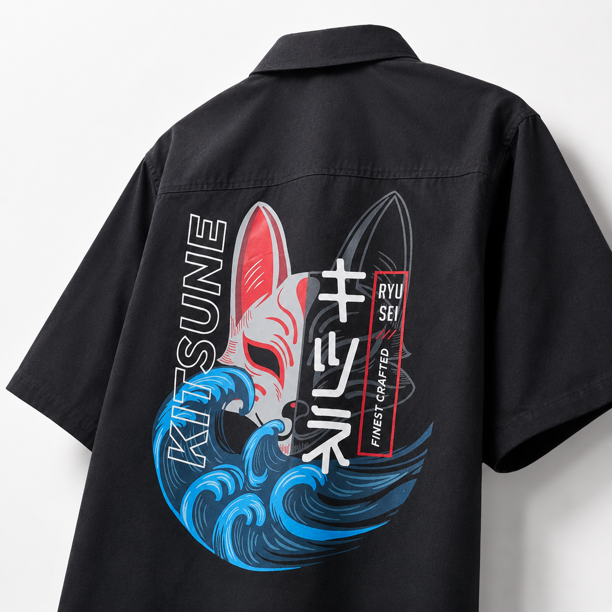 Ryusei Kemeja Pria Oversize Kitsune Black
