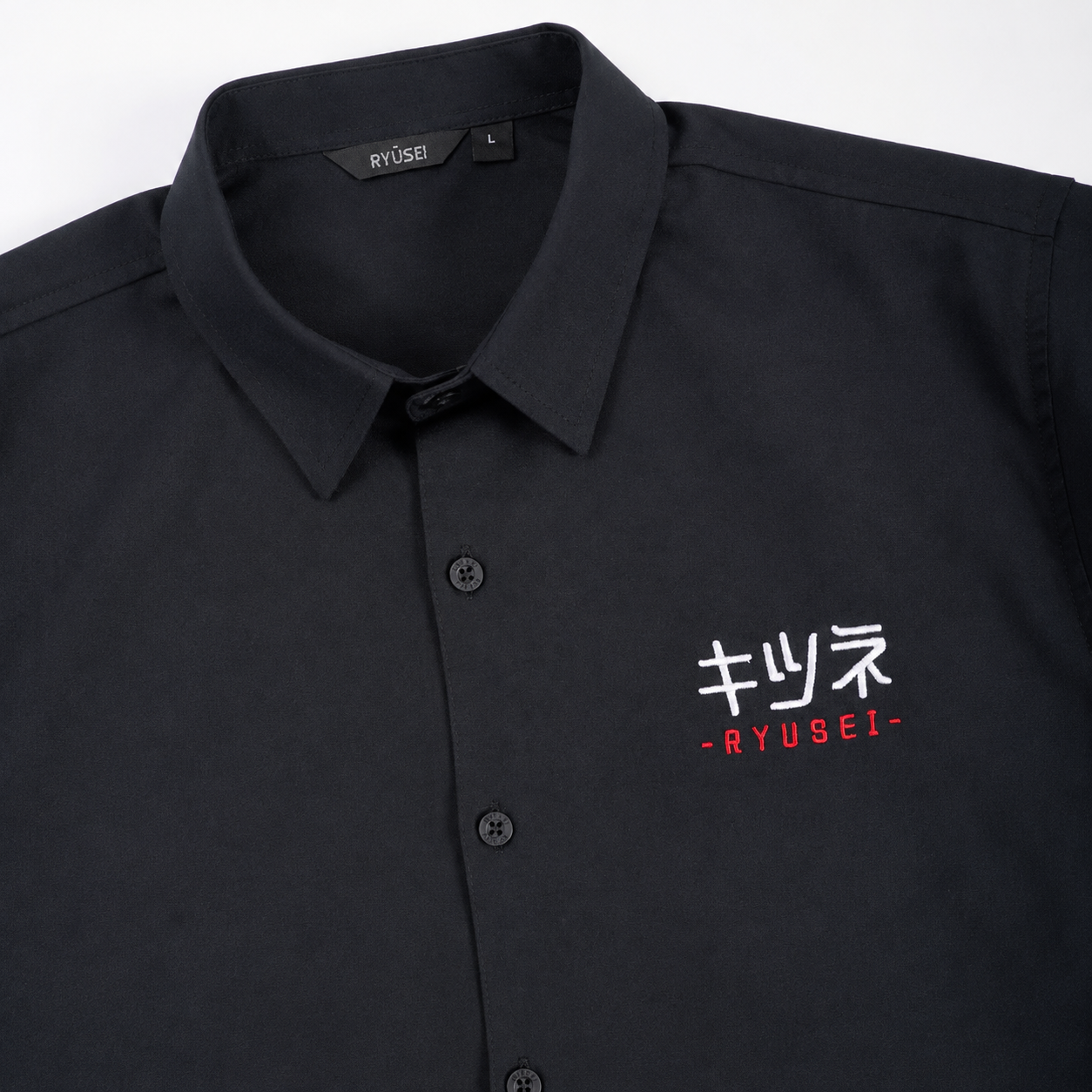 Ryusei Kemeja Pria Oversize Kitsune Black