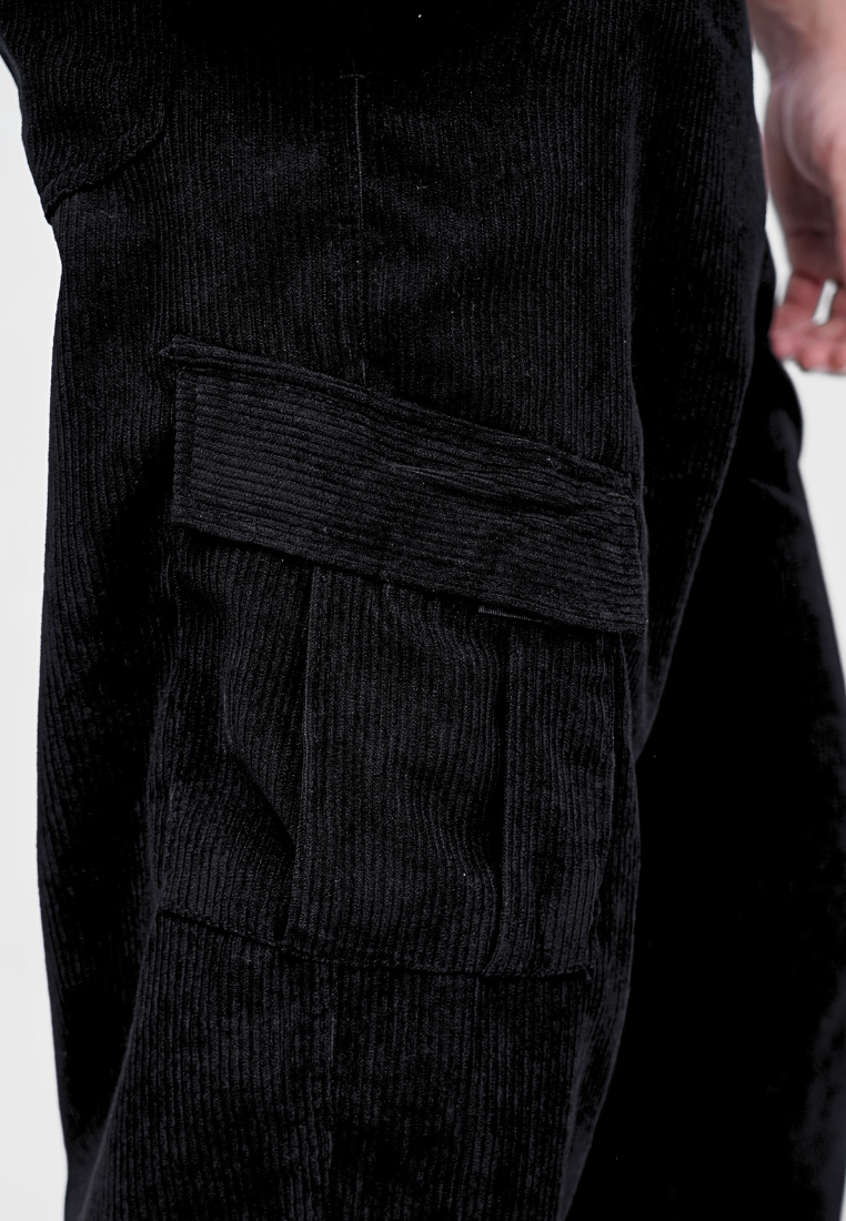Ryusei Celana Cargo Corduroy Panjang Hitam Wide Fit Premium Casual Look