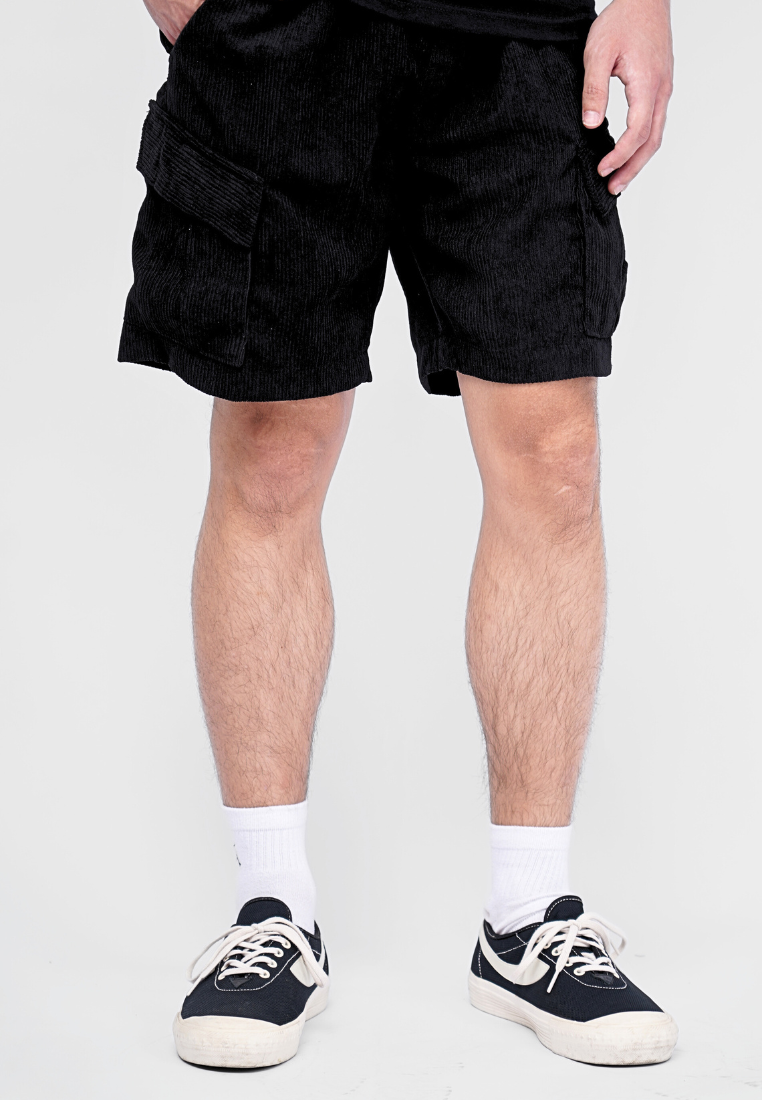 Ryusei Celana Cargo Pendek Corduroy Hitam Short Pants Premium Daily Wear