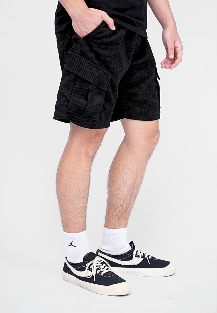 Ryusei Celana Cargo Pendek Corduroy Hitam Short Pants Premium Daily Wear