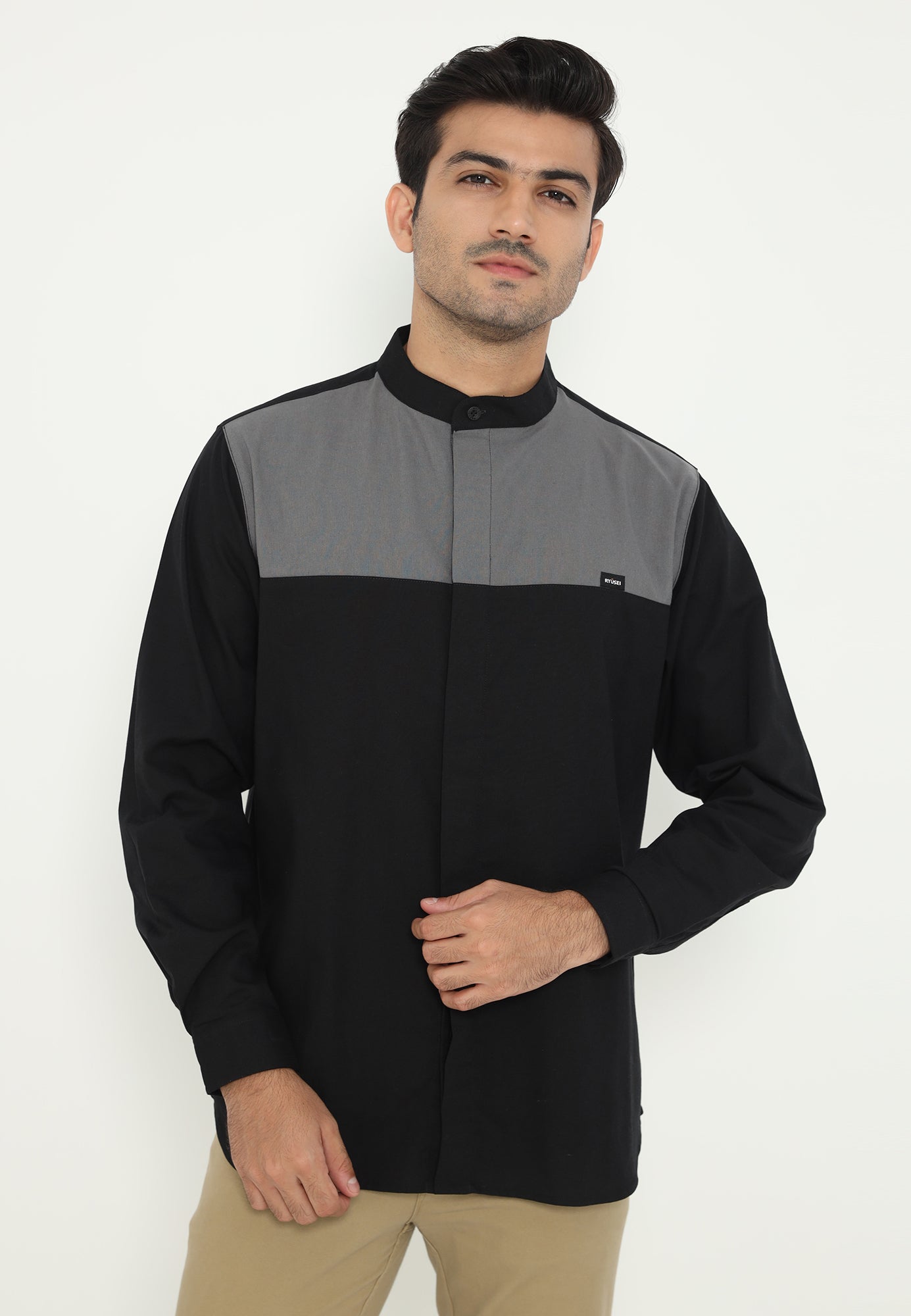 Ryusei Kemeja Kerah Koko Lengan Panjang Kamiyama