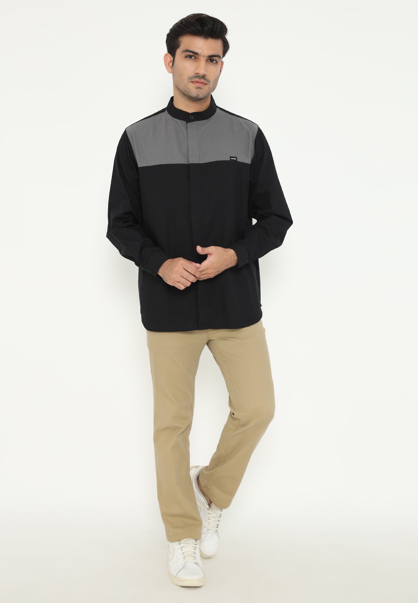 Ryusei Kemeja Kerah Koko Lengan Panjang Kamiyama