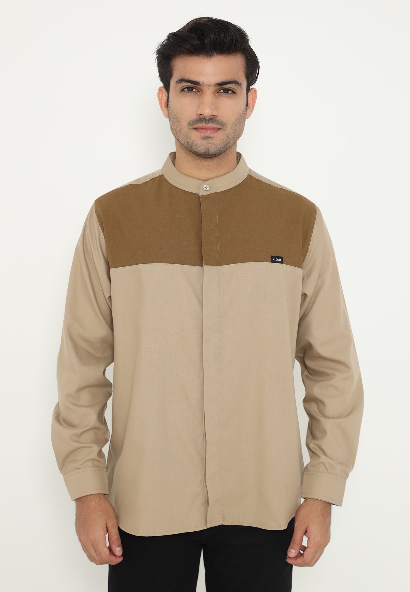 Ryusei Kemeja Kerah Koko Lengan Panjang Kamiyama