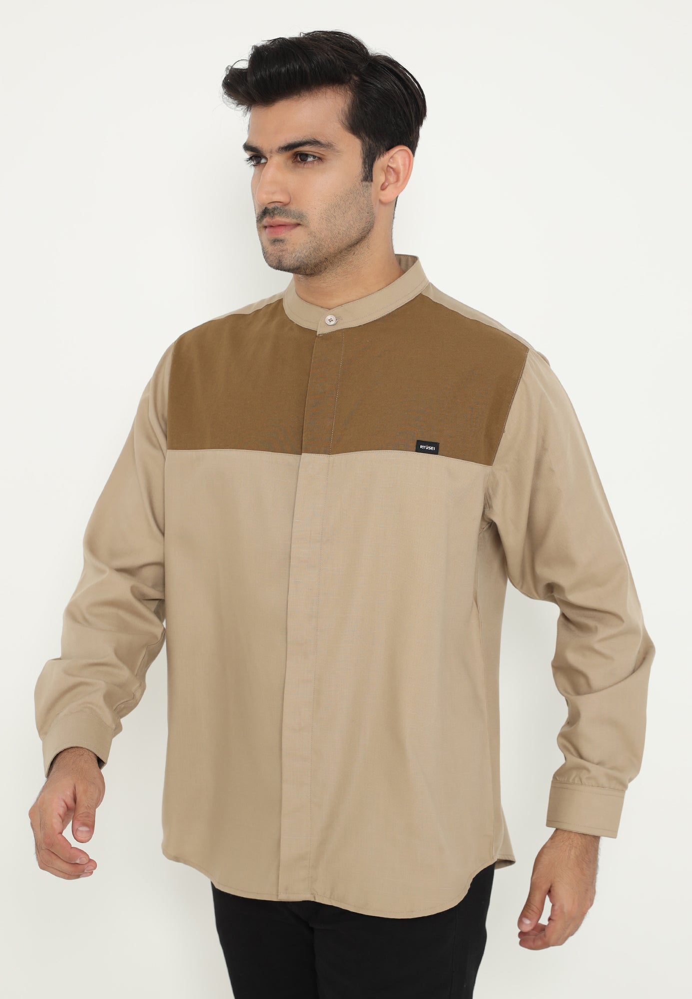 Ryusei Kemeja Kerah Koko Lengan Panjang Kamiyama