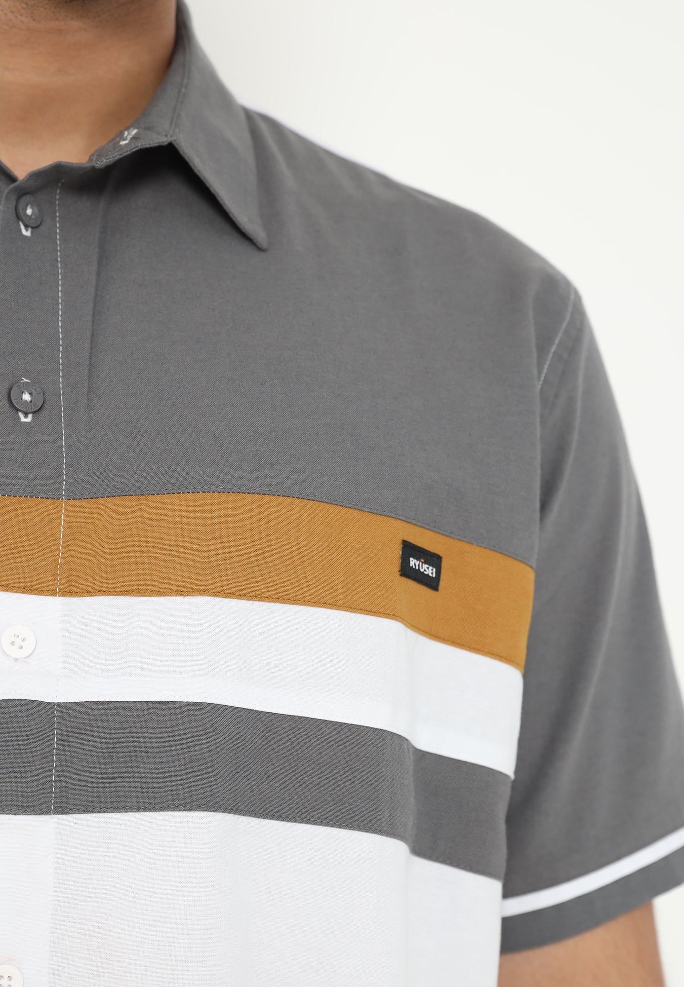 Ryusei Kemeja Kerah Reguler Lengan Pendek Takagawa CMB Dark Grey