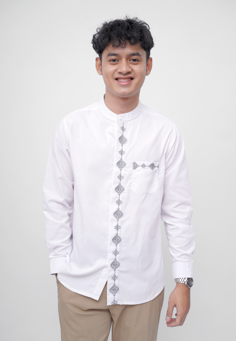 Ryusei Kemeja Kerah Koko Lengan Panjang Hikari White