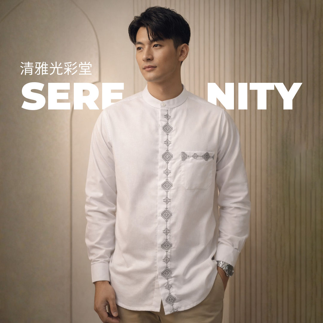 Ryusei Kemeja Kerah Koko Lengan Panjang Hikari White