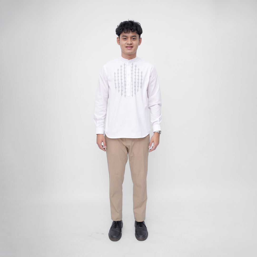 Ryusei Kemeja Kerah Koko Lengan Panjang Hikato White