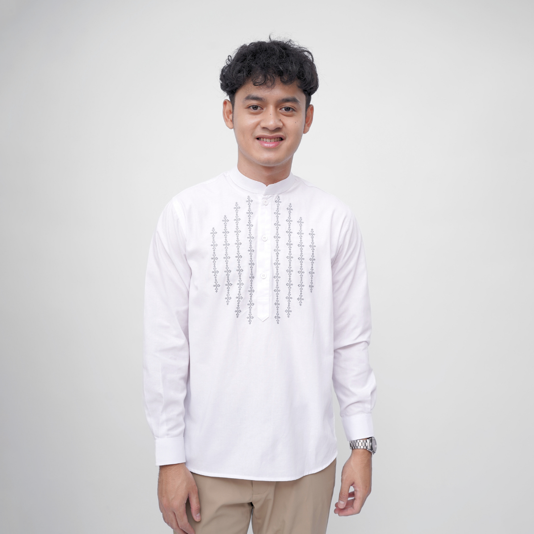 Ryusei Kemeja Kerah Koko Lengan Panjang Hikato White
