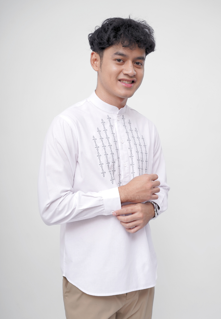 Ryusei Kemeja Kerah Koko Lengan Panjang Hikato White