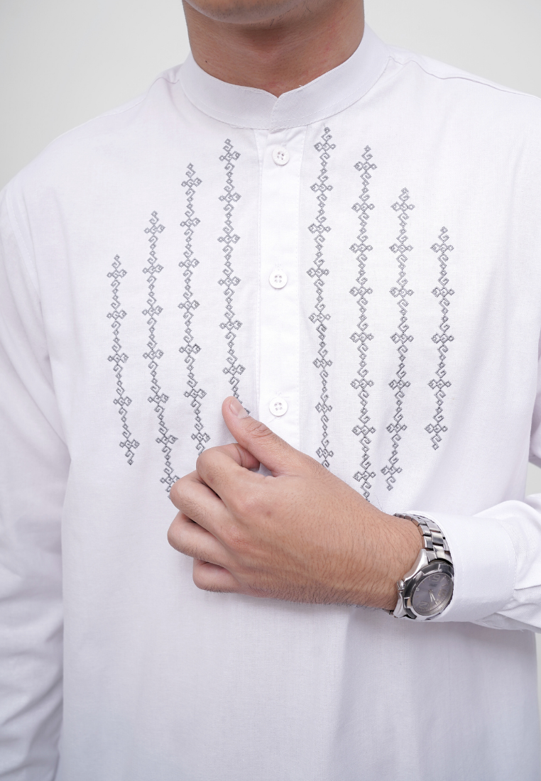 Ryusei Kemeja Kerah Koko Lengan Panjang Hikato White