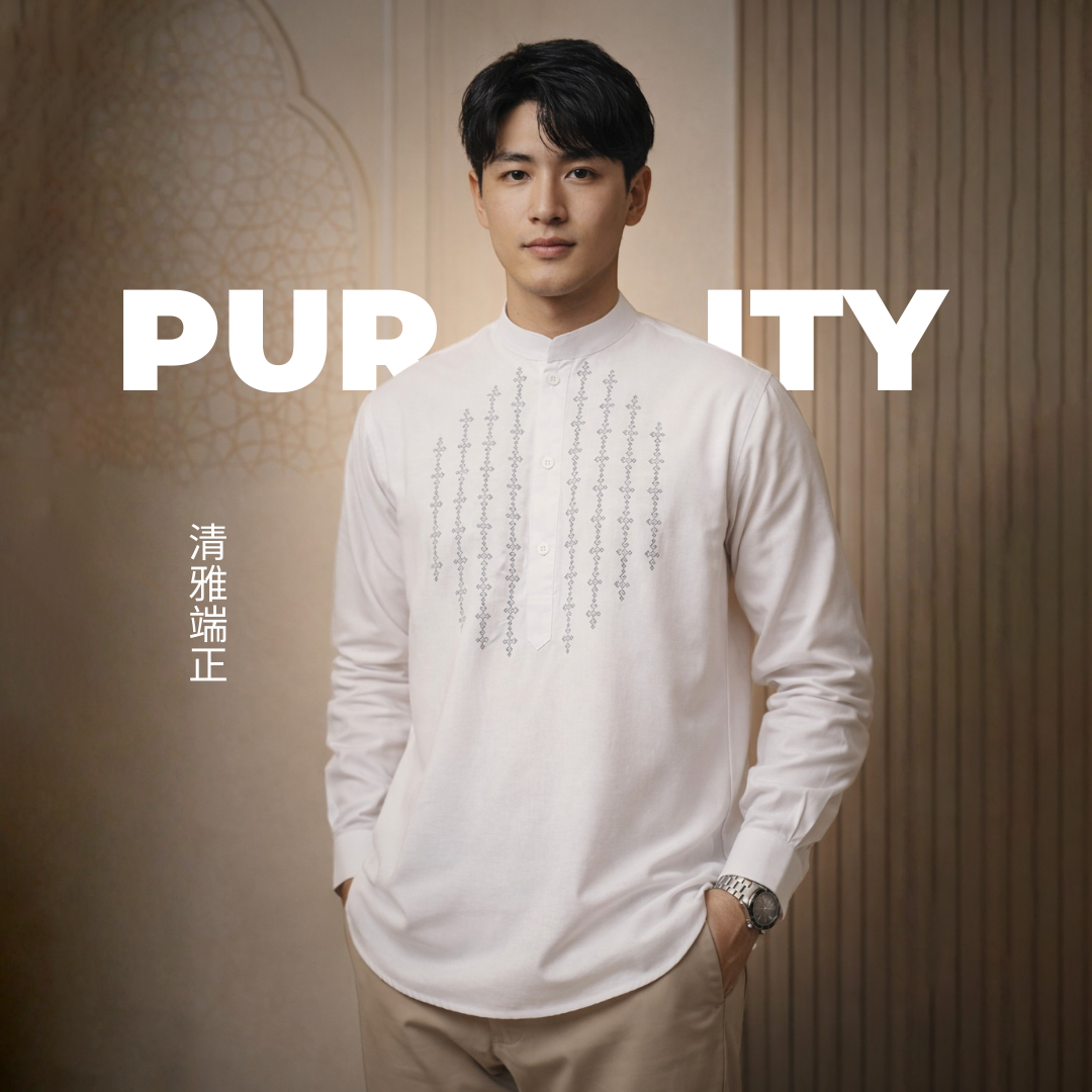 Ryusei Kemeja Kerah Koko Lengan Panjang Hikato White