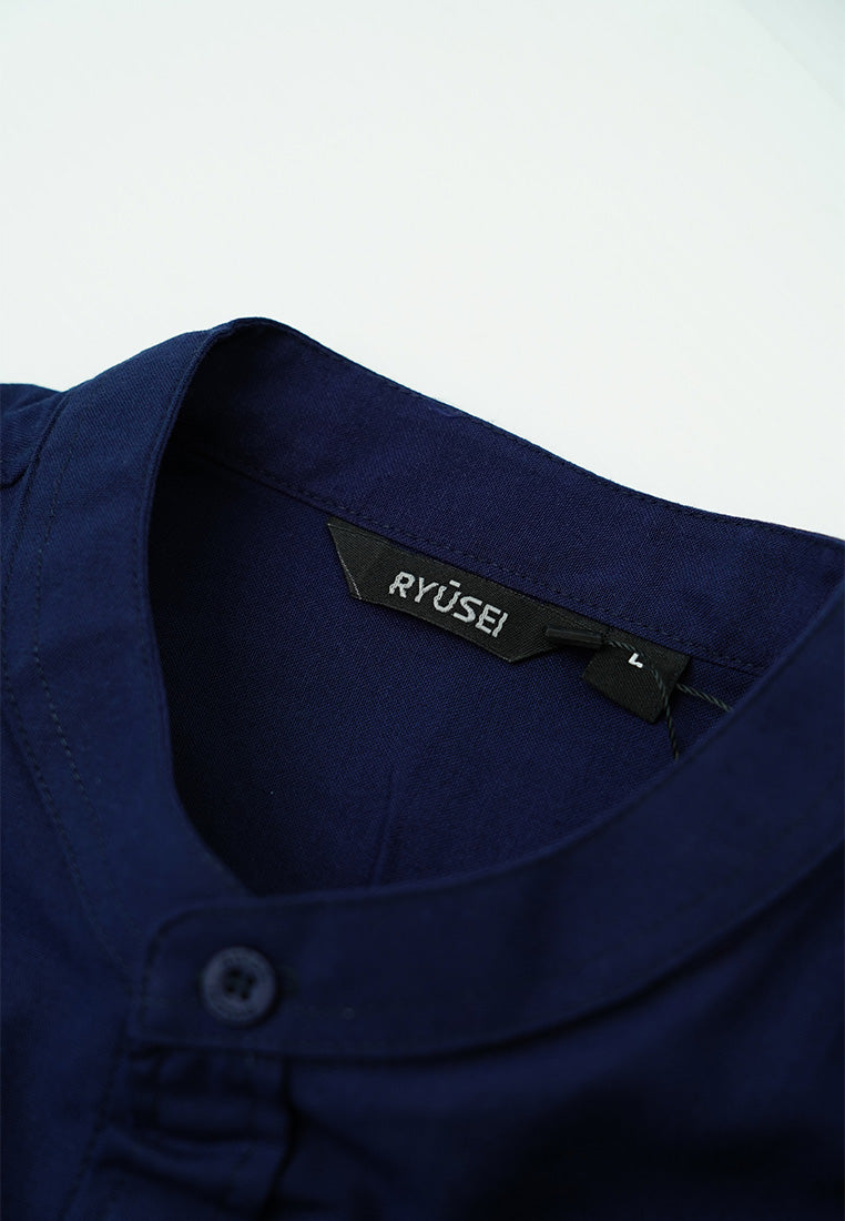 Ryusei Kemeja Kerah Koko Lengan Pendek Kasaoka CMB Navy