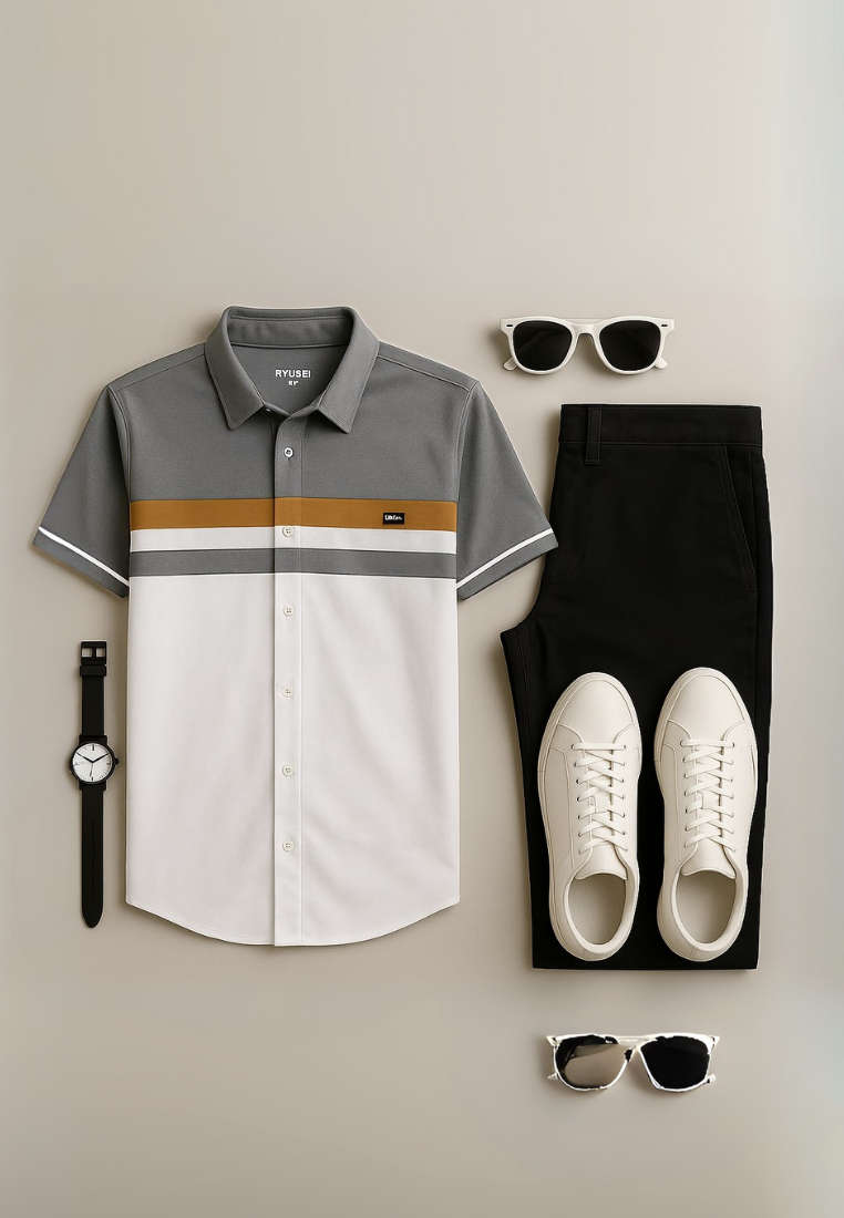 Ryusei Kemeja Kerah Reguler Lengan Pendek Takagawa CMB Dark Grey