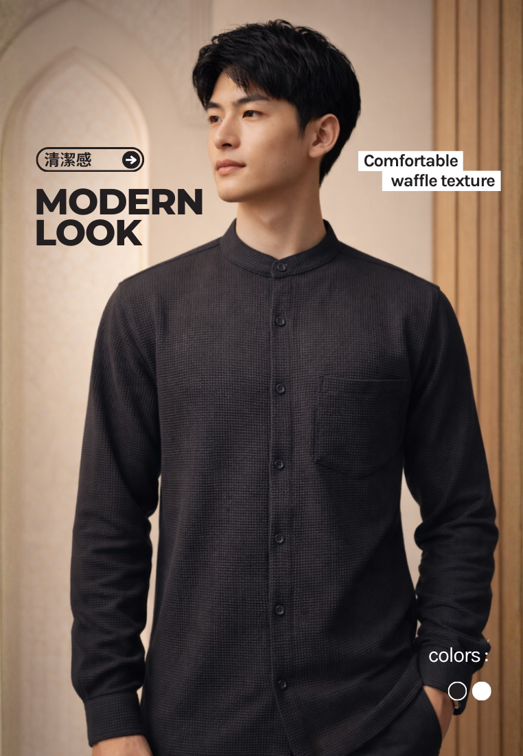 Ryusei Kemeja Kerah Koko Lengan Panjang Ultra Waffle