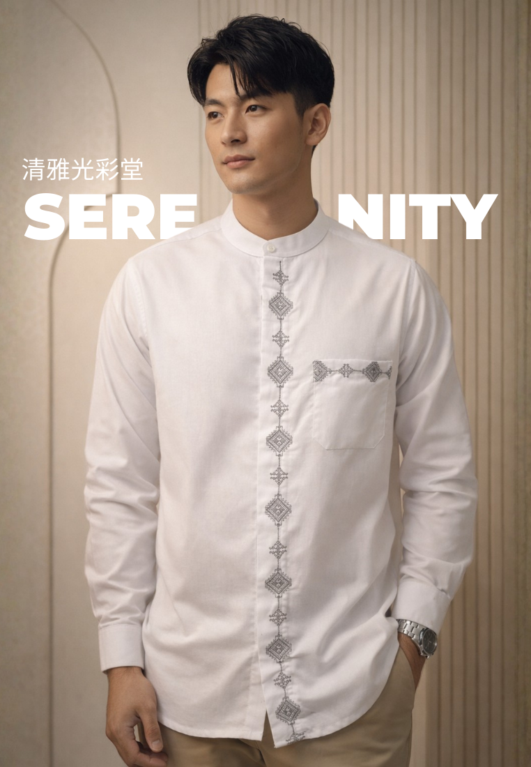 Ryusei Kemeja Kerah Koko Lengan Panjang Hikari White