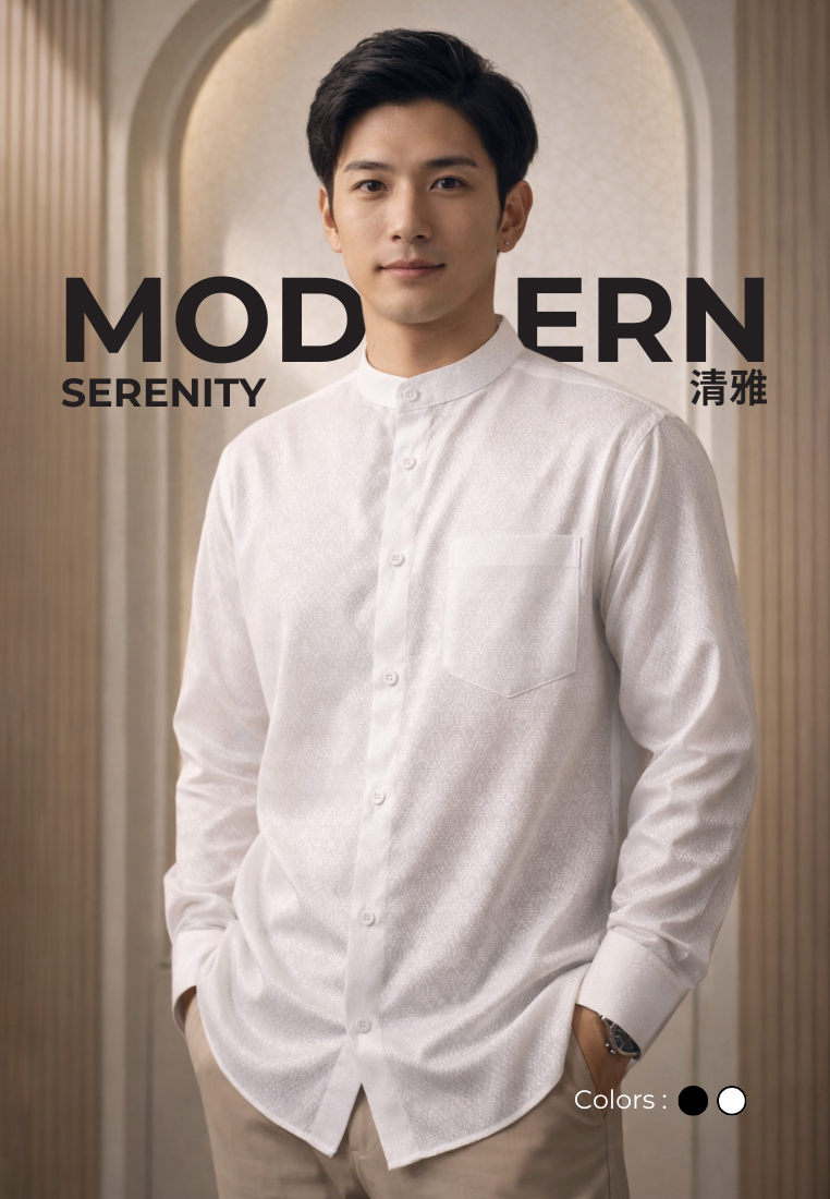 Ryusei Kemeja Kerah Koko Lengan Panjang Shiro