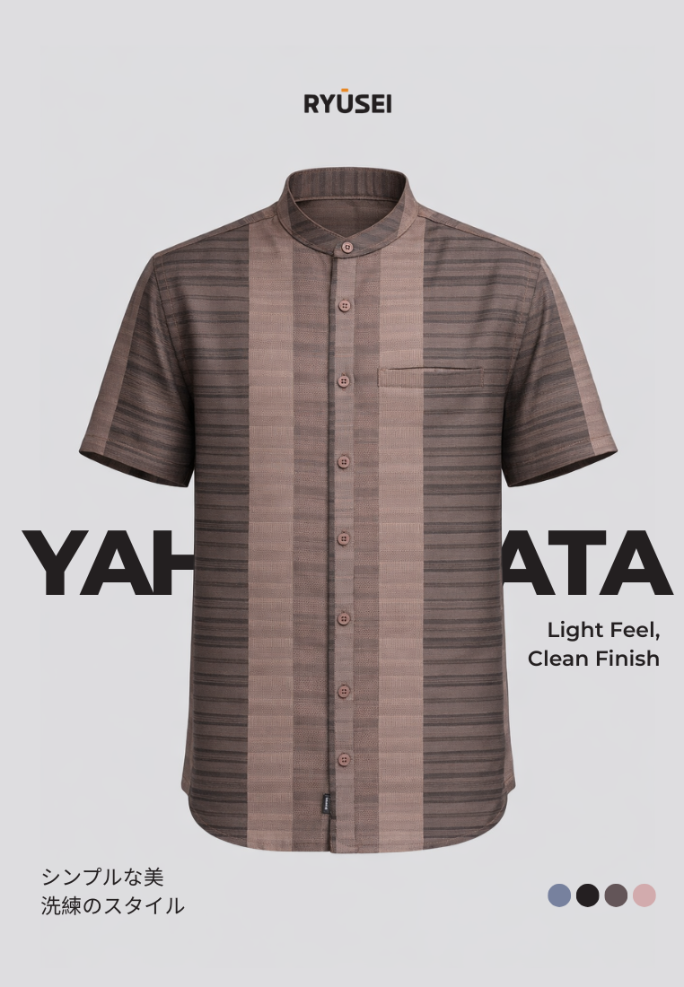 Ryusei Kemeja Kerah Koko Lengan Pendek Yahata