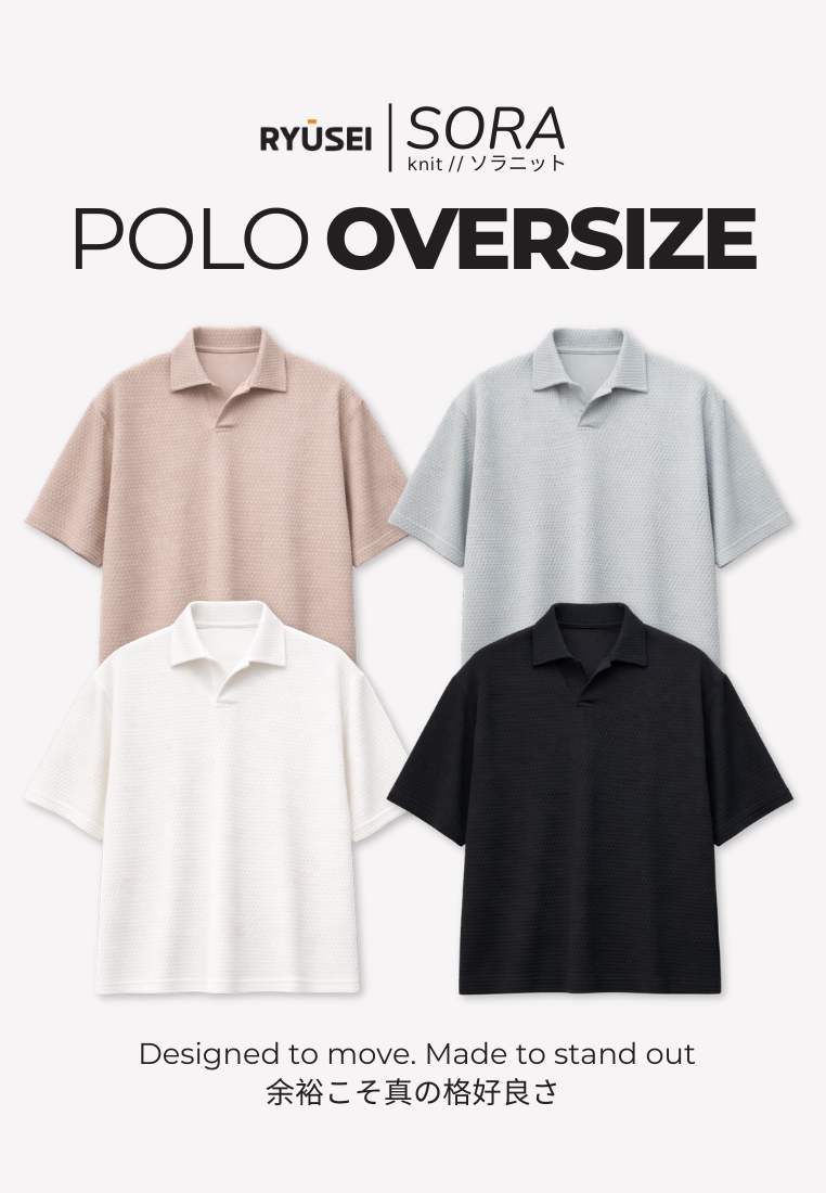 Ryusei Polo Pria Oversize SORA Knit - Polo Knit Kasual Harian