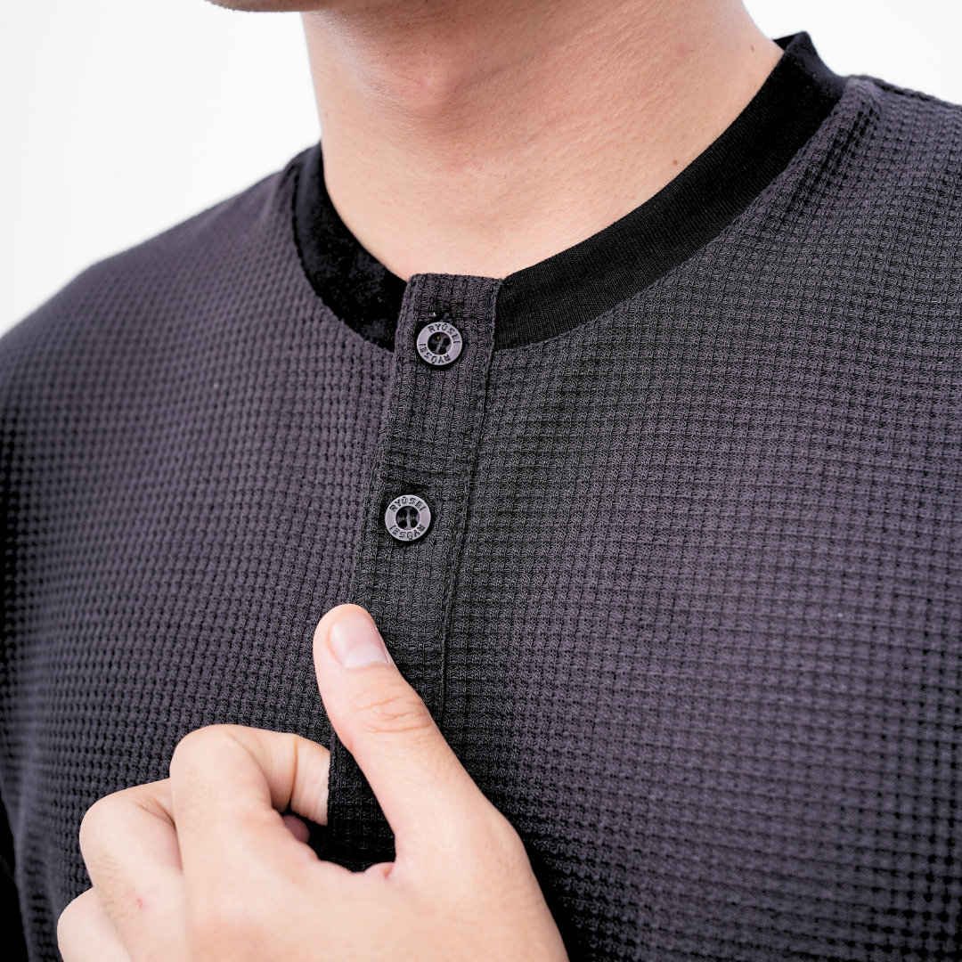 Ryusei Kaos Pria Henley Ultra Waffle