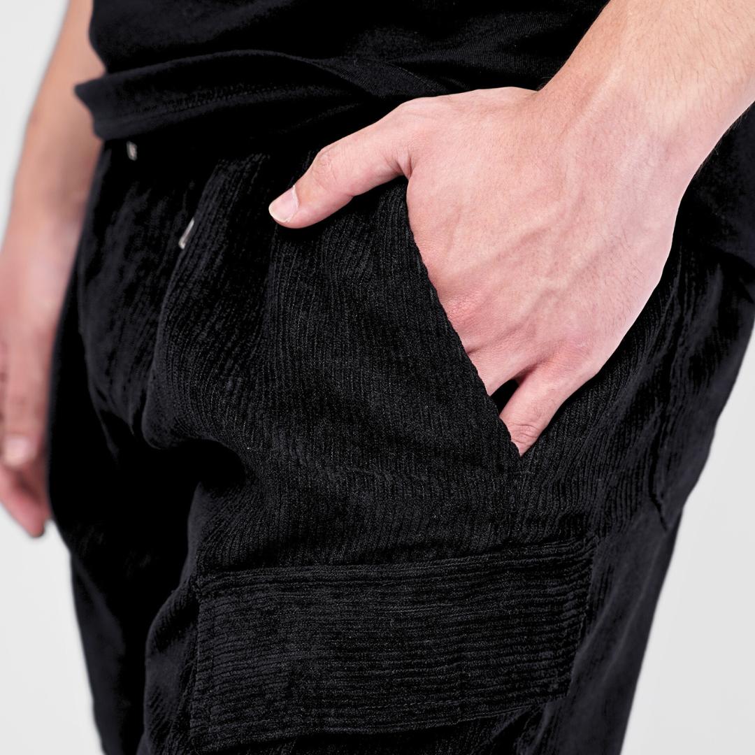 Ryusei Celana Cargo Pendek Corduroy Hitam Short Pants Premium Daily Wear
