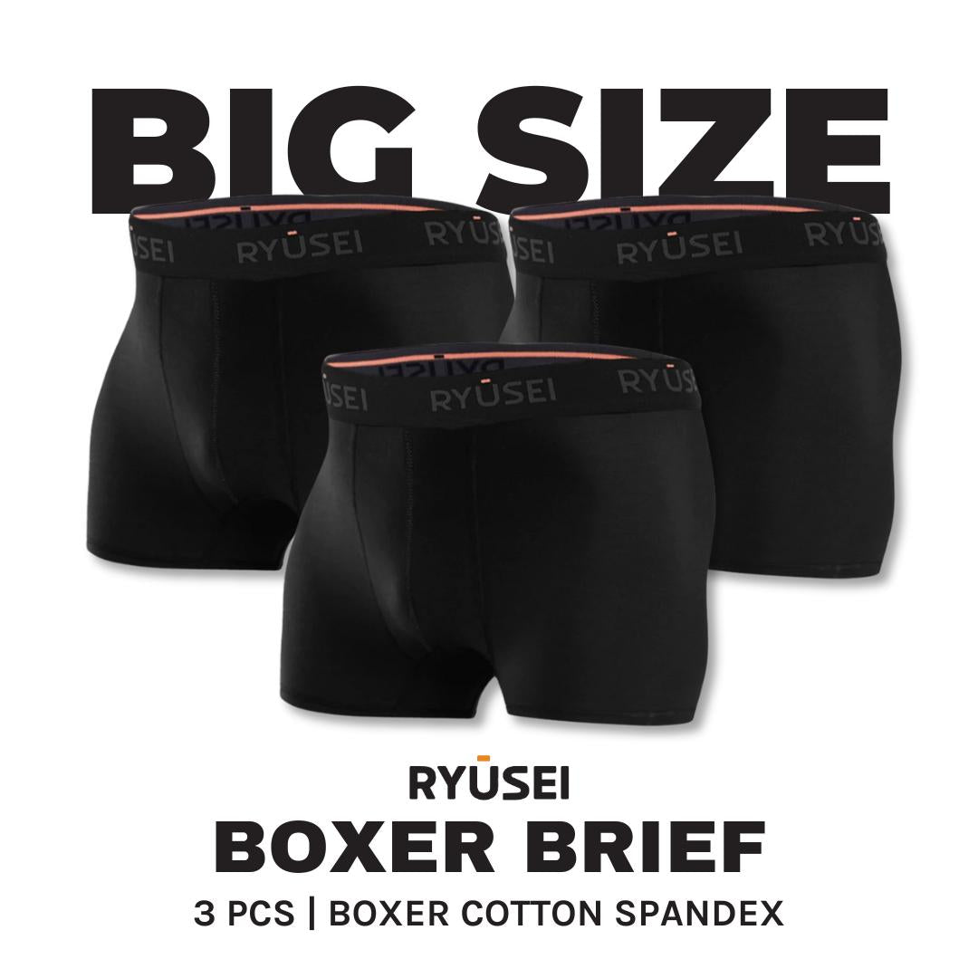 Ryusei Boxer Big Size Katun Spandex 3 Pcs - Black Collection | Jahitan Seamless |