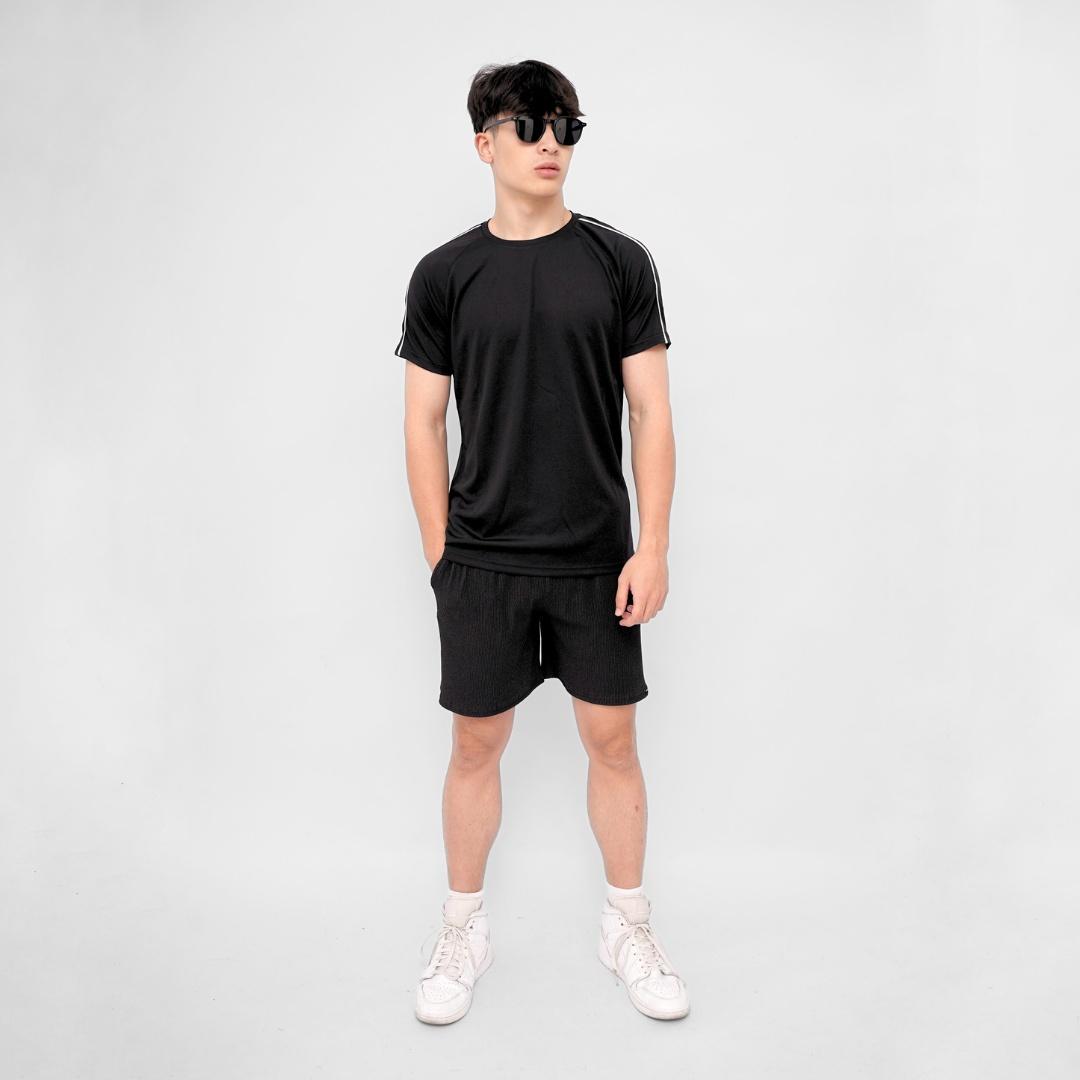 Ryusei Kaos Olahraga Pria Nagata Black Baju Gym Dry Fit Adem Jersey Training