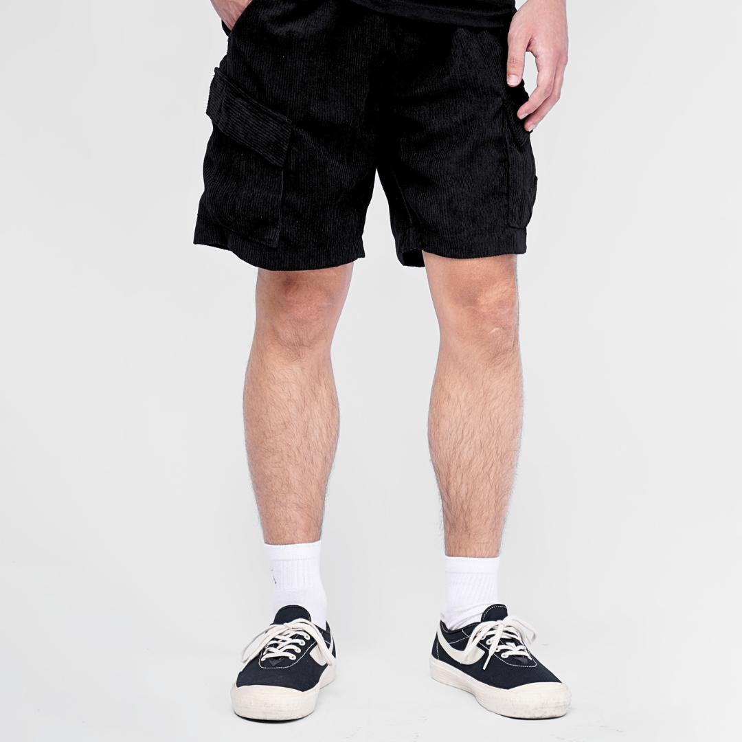 Ryusei Celana Cargo Pendek Corduroy Hitam Short Pants Premium Daily Wear