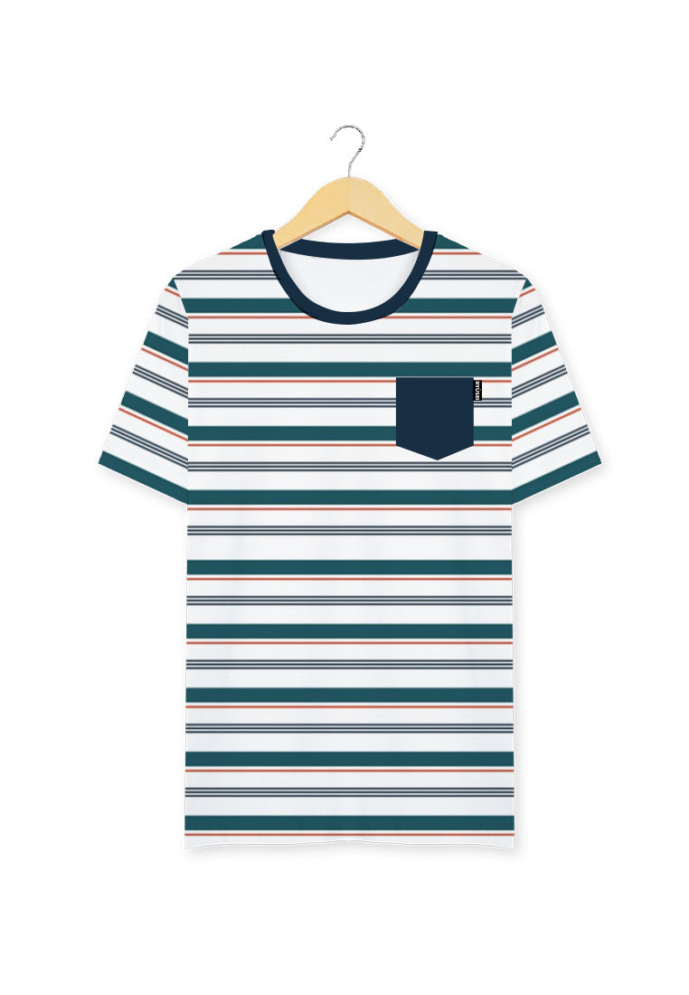 Ryusei Kaos Pria Wakayama Pocket Stripe White