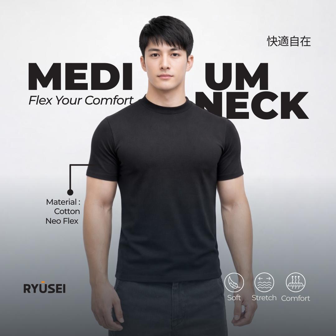 Ryusei Fitted Tee Medium Neck Neo Flex - Kaos Pria Medium Neck Slim Fit Premium