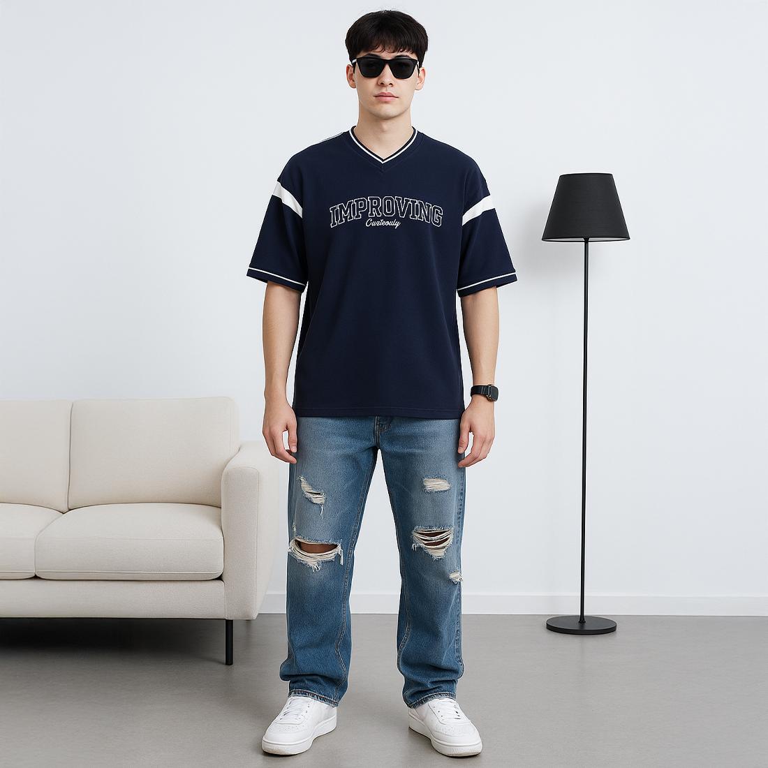 Ryusei Kaos Pria Boxy Oversize Improving Navy