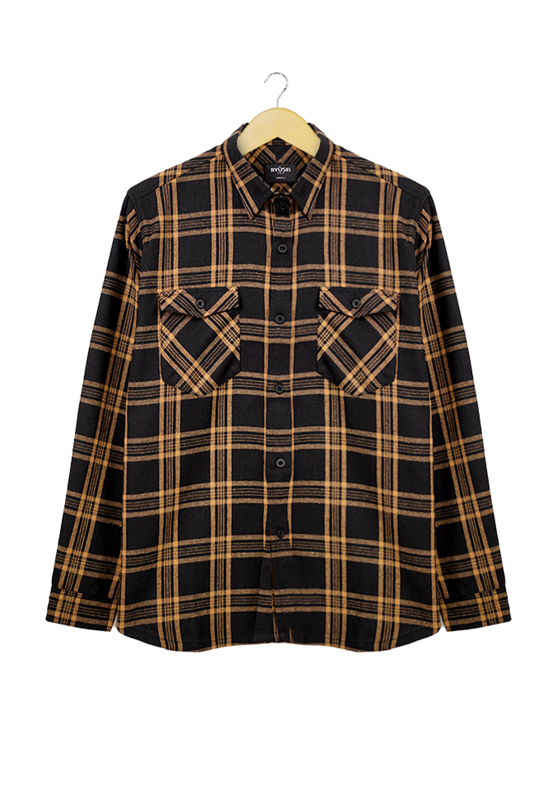 Ryusei Sht Men Flanel Akaiwa Black Yellow - Ryusei