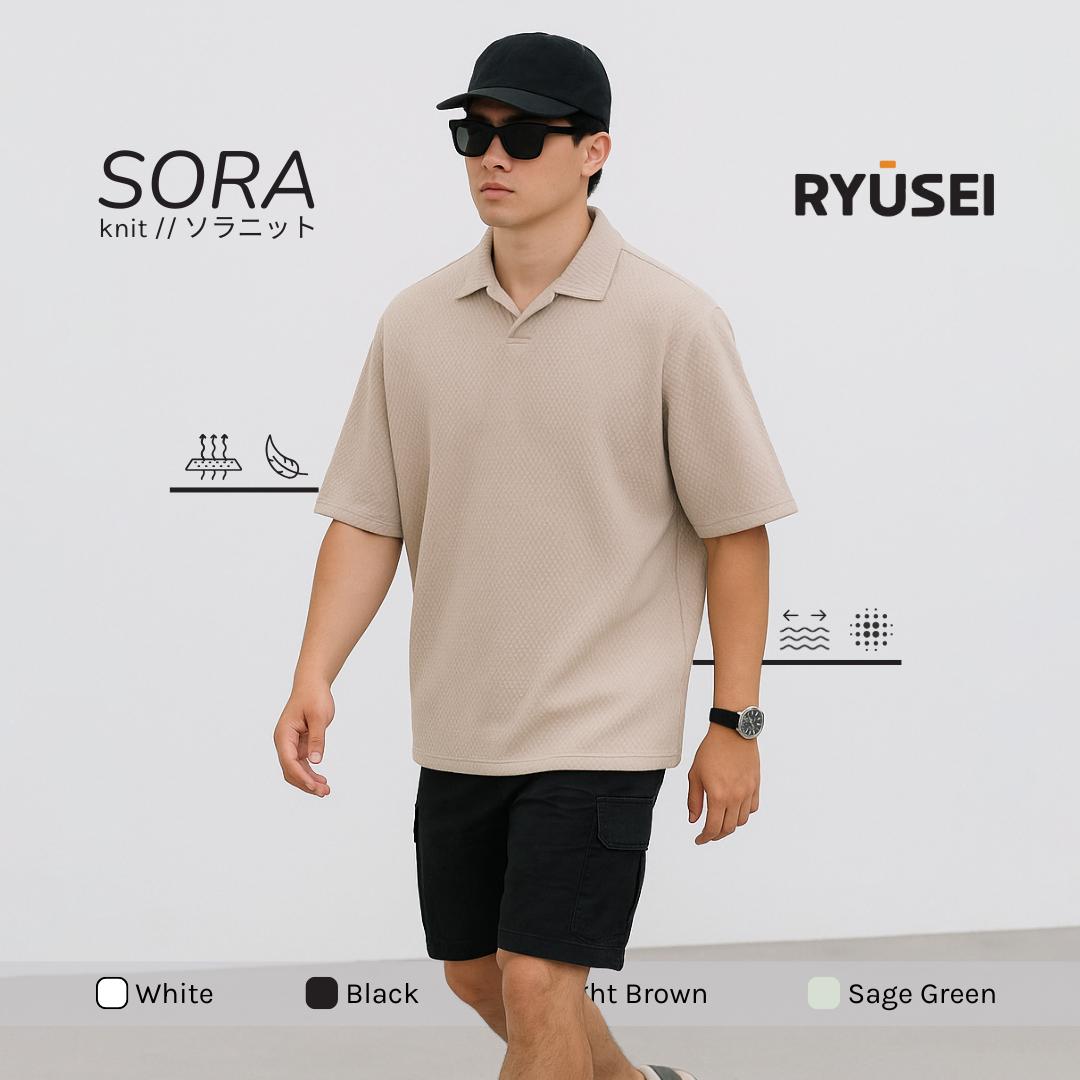 Ryusei Polo Pria Oversize SORA Knit - Polo Knit Kasual Harian