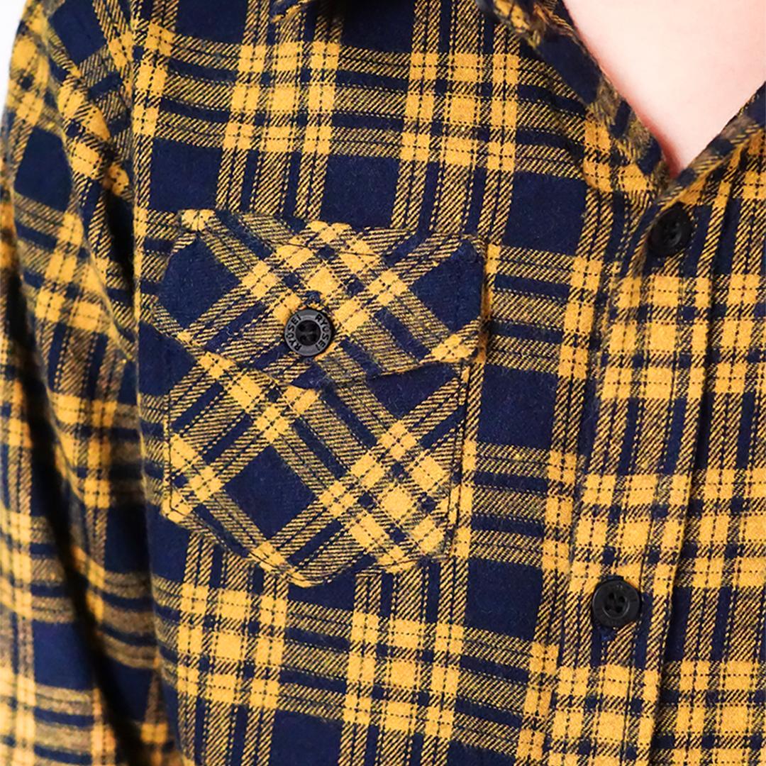 Ryusei Shirt Kids Flanel Yoshiro Long Sleeve Black Mustard