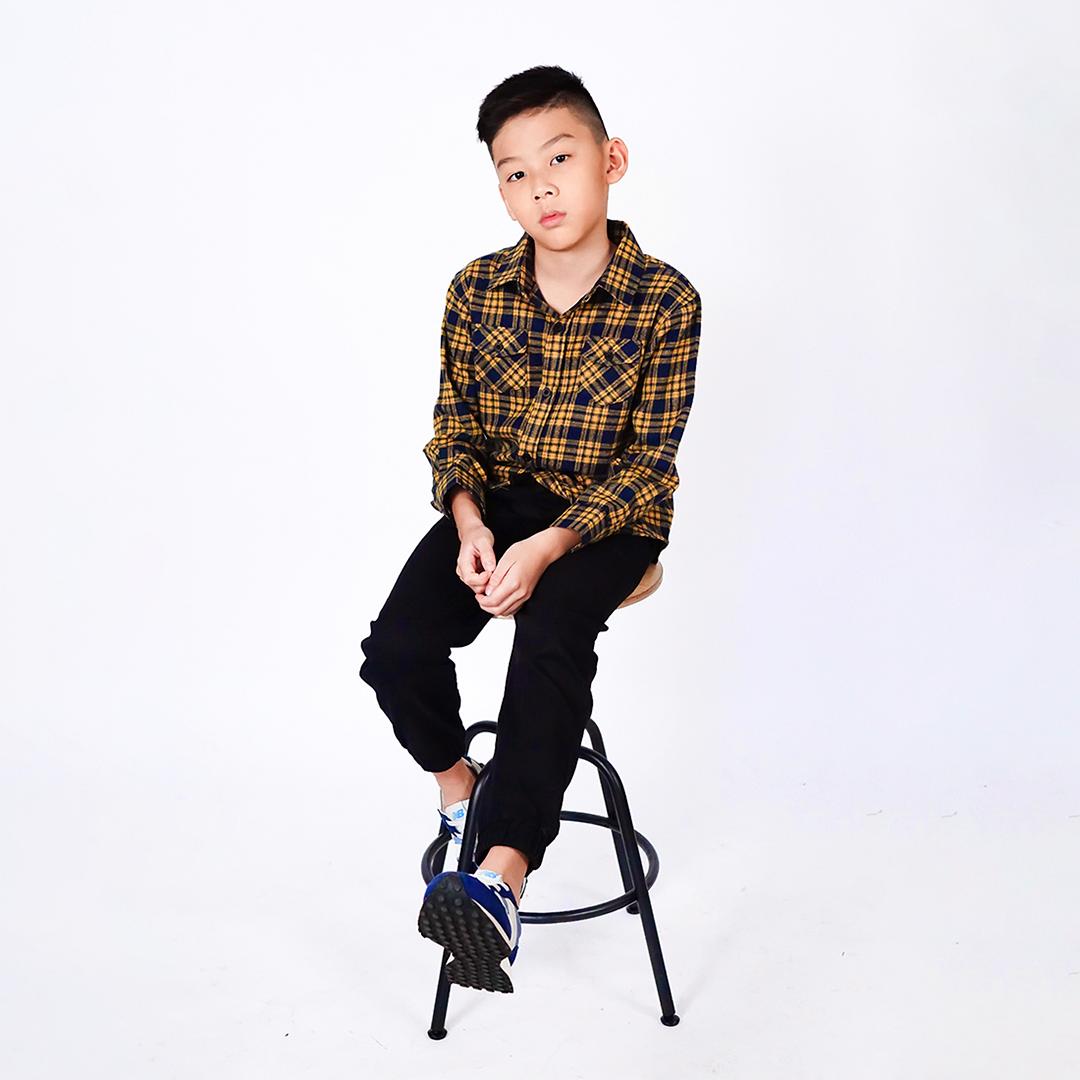 Ryusei Shirt Kids Flanel Yoshiro Long Sleeve Black Mustard