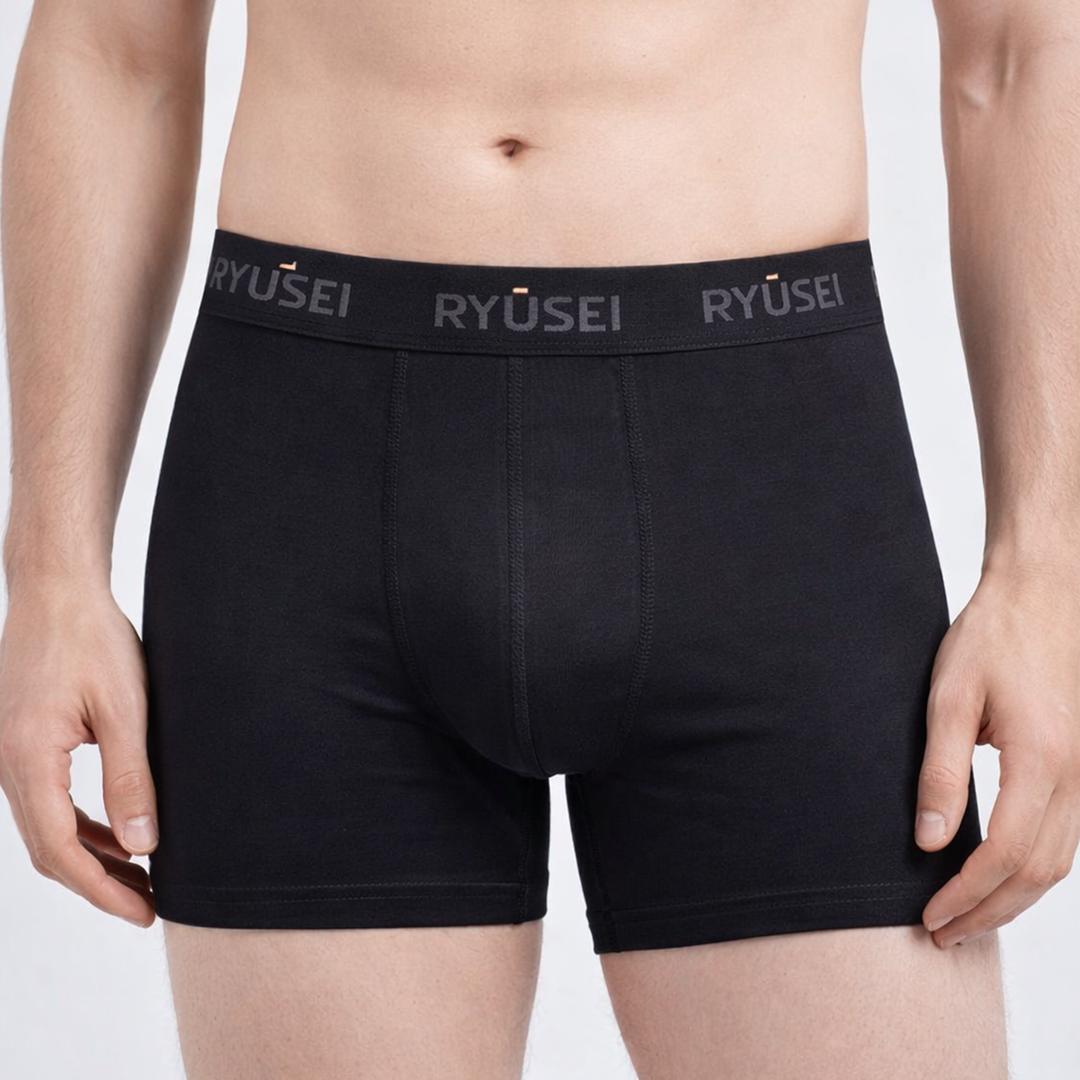 Ryusei Boxer Katun Spandex 3 Pcs - Black Collection | Jahitan Seamless
