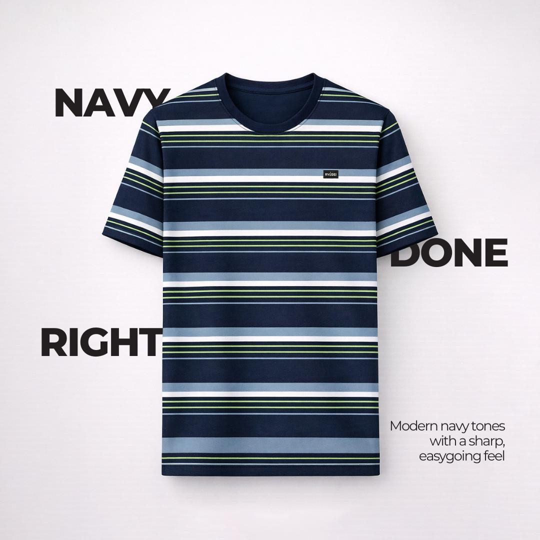 Ryusei Kaos Pria Nagamasa Stripe Navy