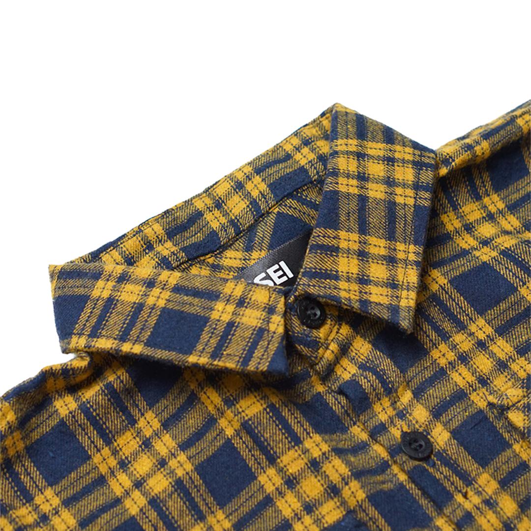 Ryusei Shirt Kids Flanel Yoshiro Long Sleeve Black Mustard