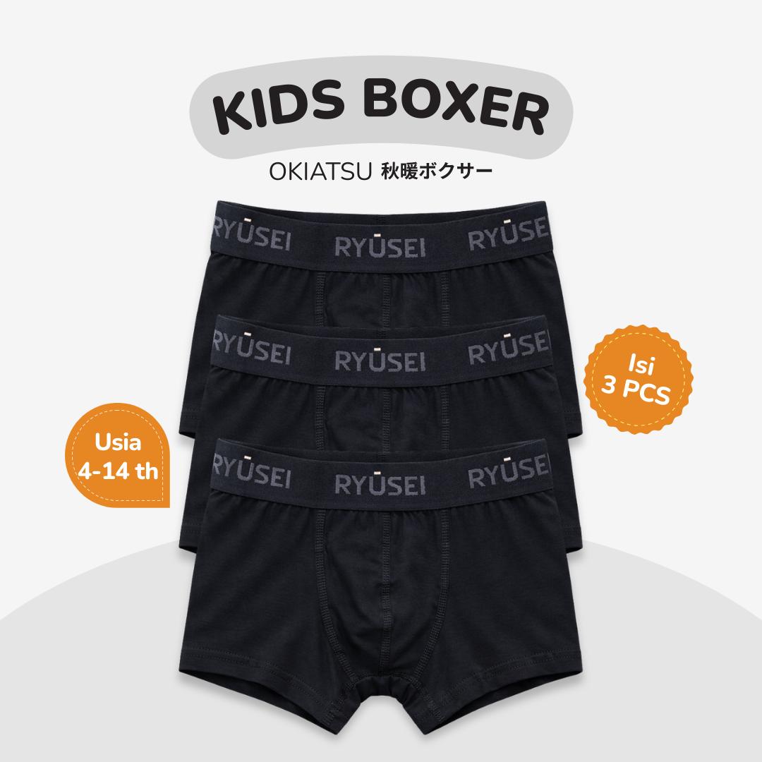 [3 pcs] Ryusei Boxer Anak Laki Laki Hasioka 3PCS - Celana Dalam Anak Polos Hitam Katun Usia 1-14 Tahun