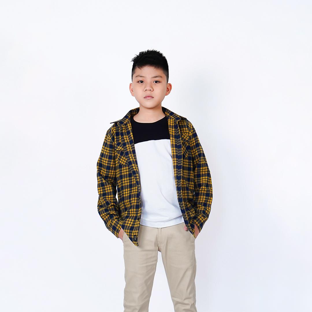 Ryusei Shirt Kids Flanel Yoshiro Long Sleeve Black Mustard