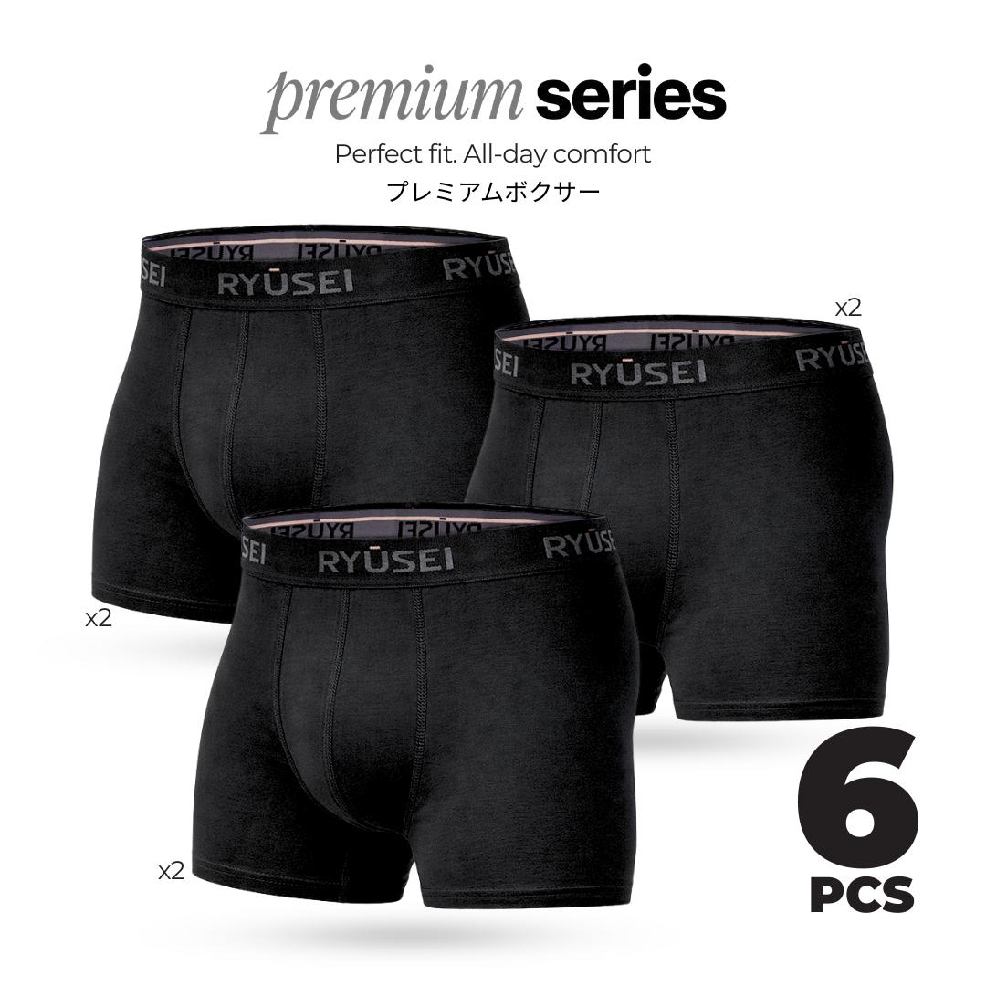 Ryusei Boxer Katun Spandex 6 Pcs - Black Collection | Jahitan Seamless