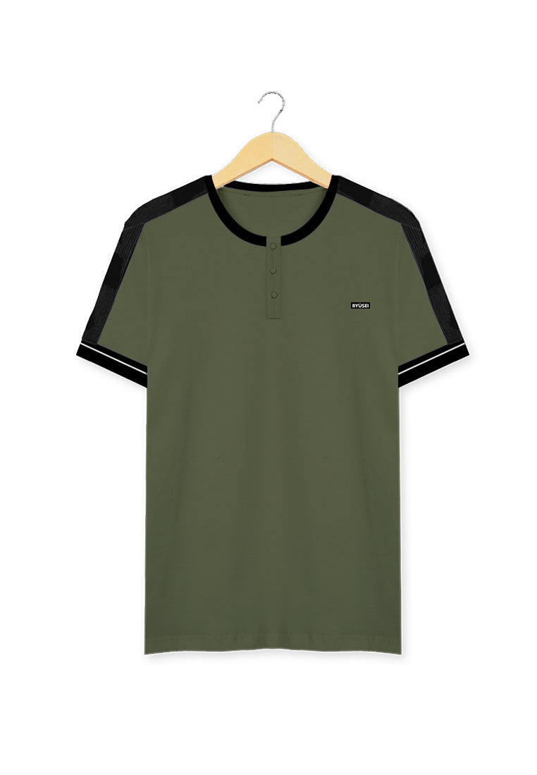 Ryusei Kaos Pria Takahiko Button Olive Green