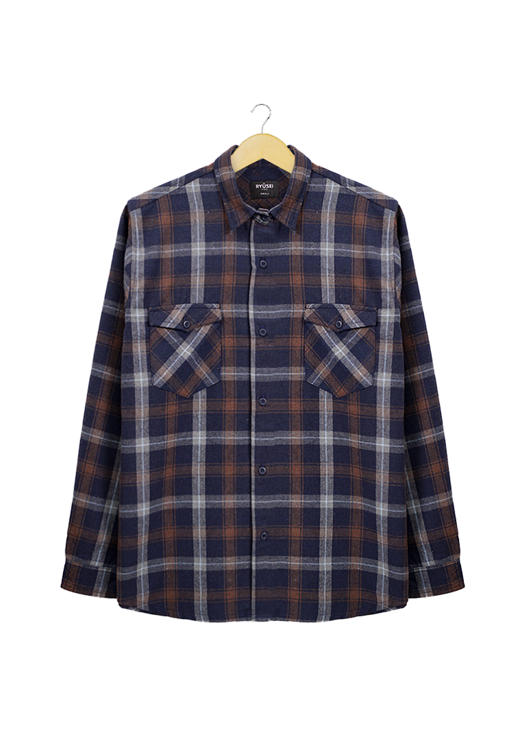 Ryusei Sht Flanel Yamakasa Navy Brown - Ryusei