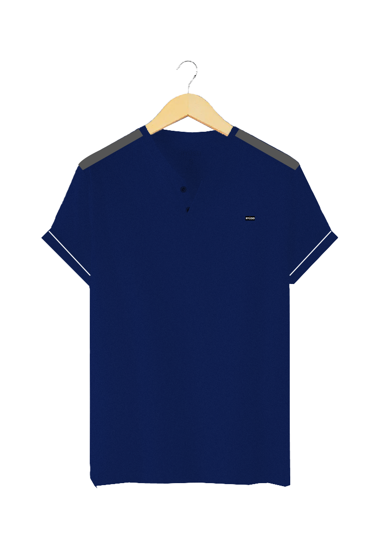 Ryusei Kaos Pria Fujiharu Button CMB Navy