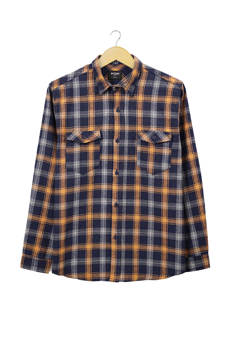 Ryusei Sht Flanel Karazaki Navy Yellow - Ryusei