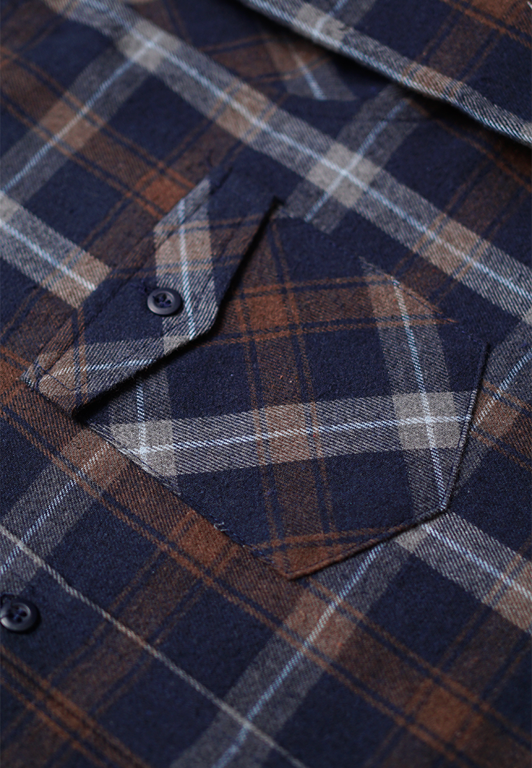 Ryusei Sht Flanel Yamakasa Navy Brown - Ryusei