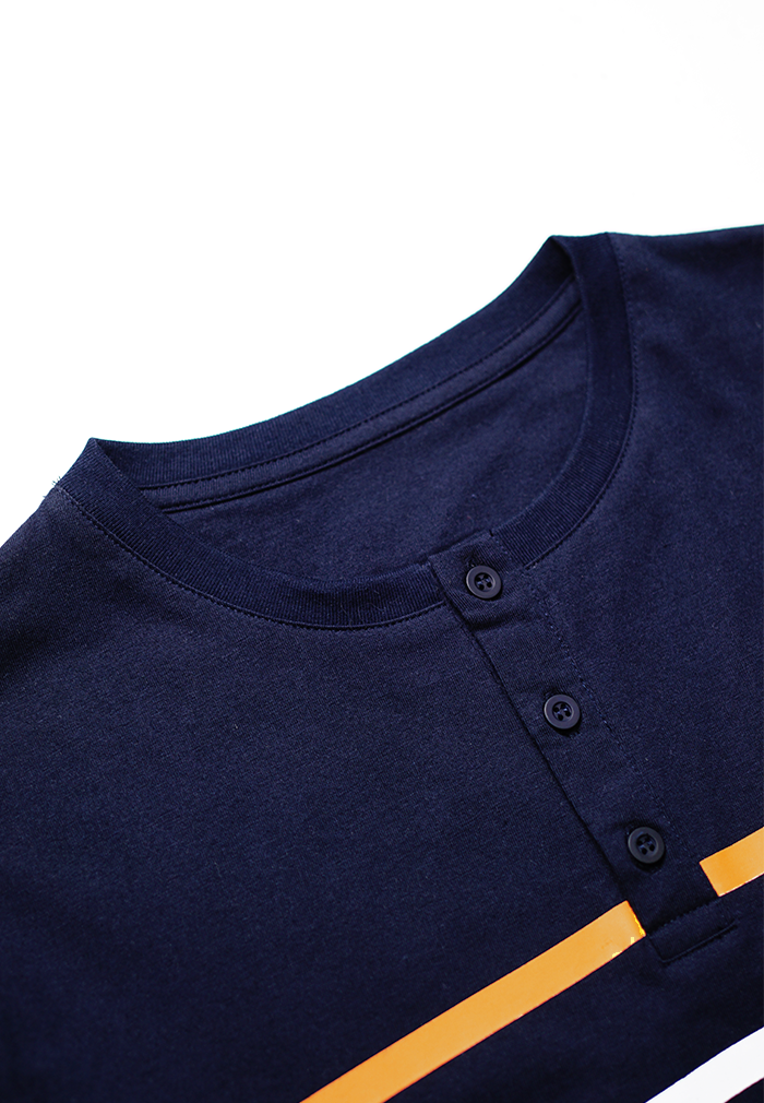 Ryusei Tshirt Masakazu Button Navy - Ryusei