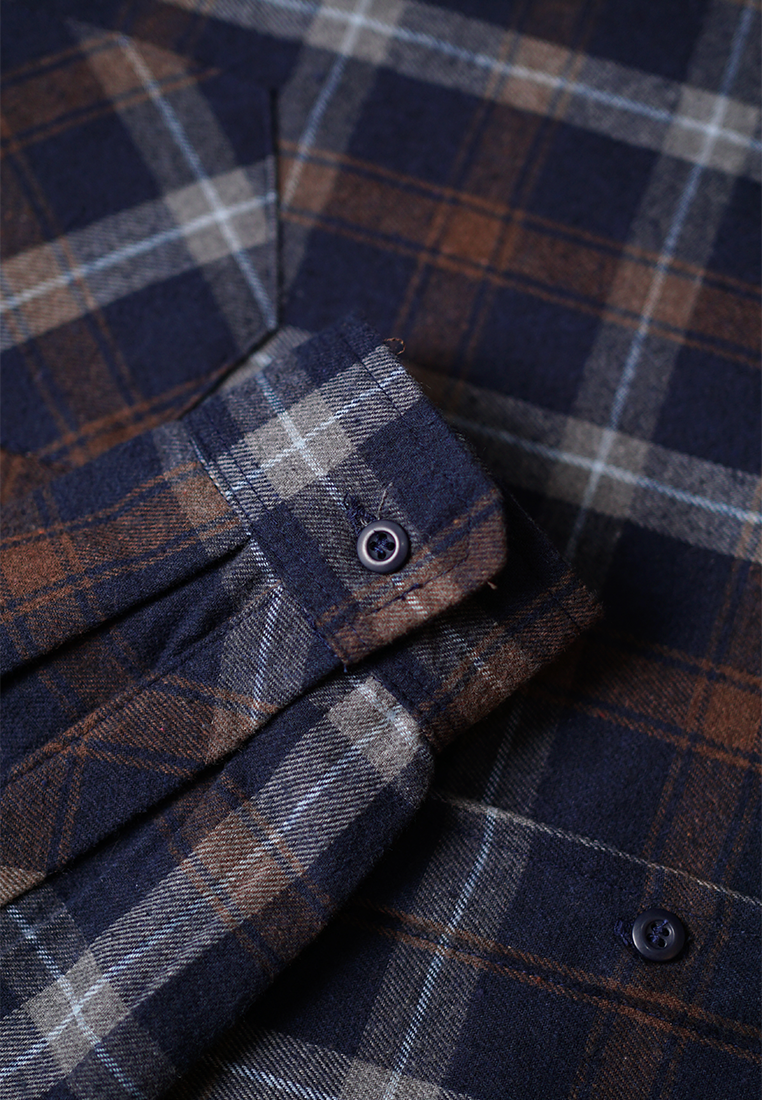 Ryusei Sht Flanel Yamakasa Navy Brown - Ryusei