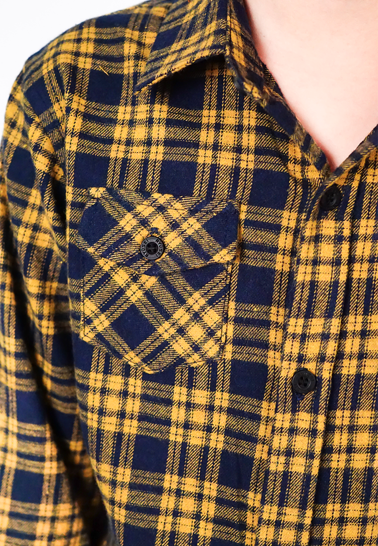 Ryusei Shirt Kids Flanel Yoshiro Long Sleeve Black Mustard - Ryusei